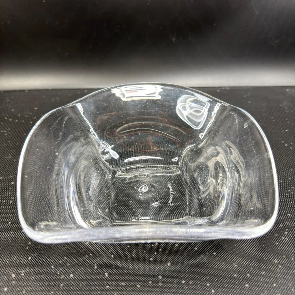 Simon Pearce Woodbury Glass Bowl Clear Hand Blown Signed Crystal Dish‎ Bowl VTG